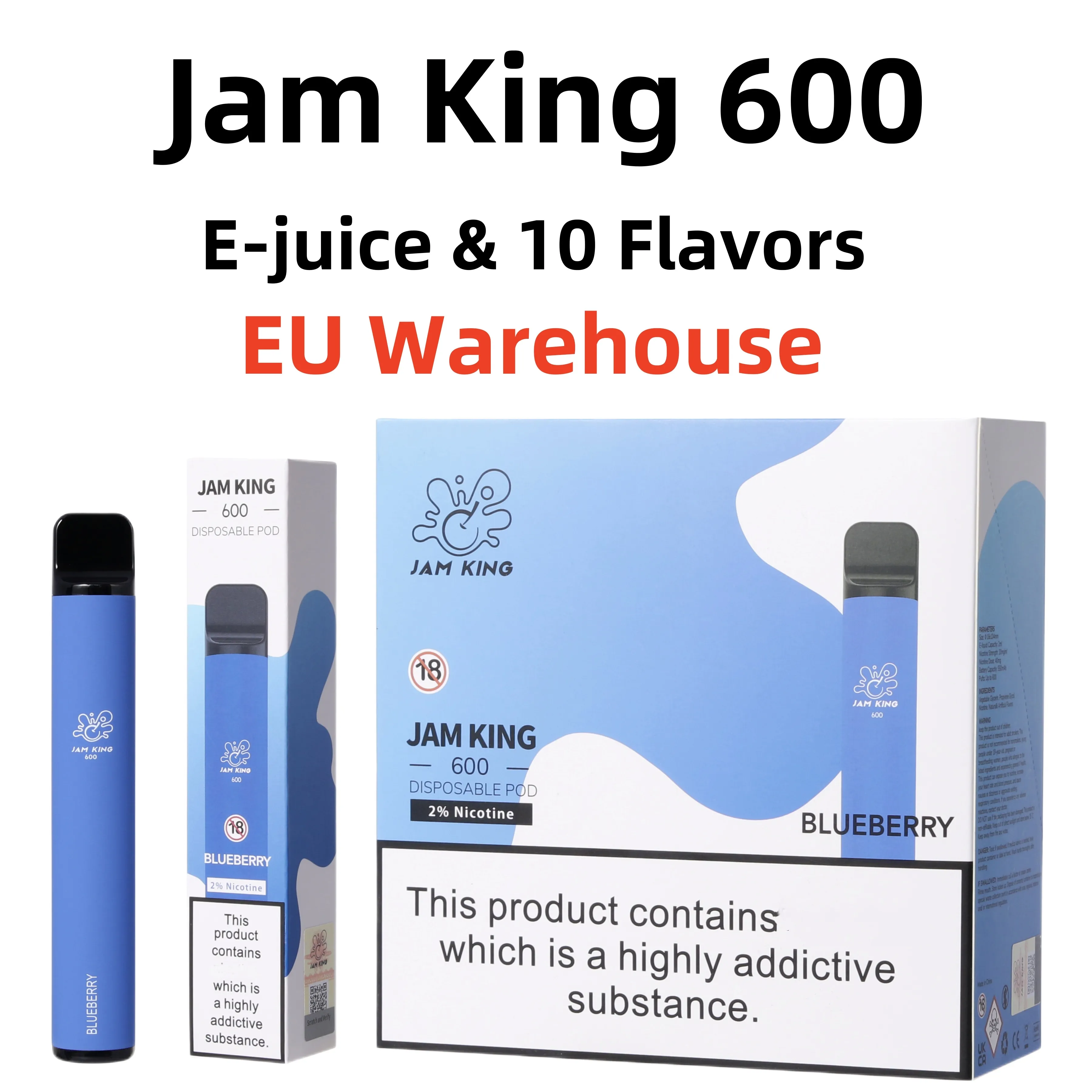 100% original Jam King 600 vape desechable pluma puff 600 vapes hojaldre desechable 2 ml 550 mah EIF BAR 600 UE Almacén en stock Venta al por mayor 10 paquetes bang elux legend