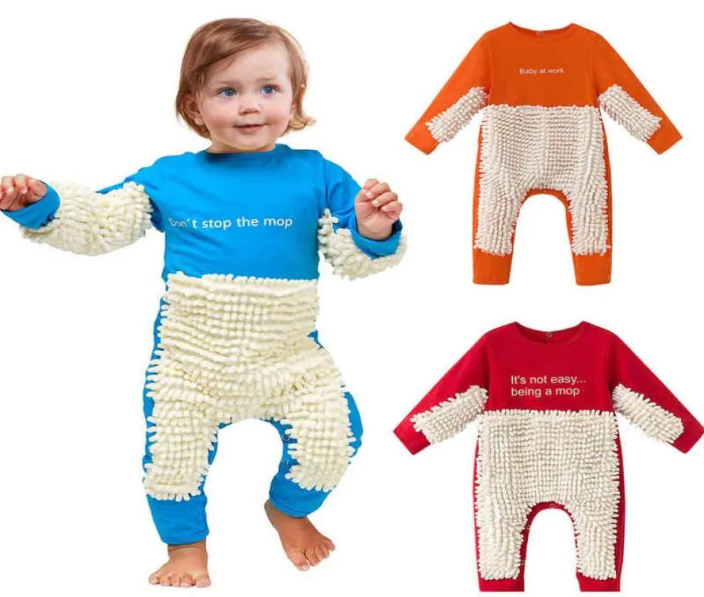 Baby Mopping Suit Newborn Infant Baby Girls Boys Crawling Baby Solid Mop Onesie Romper Jumpsuit Unisex Romper vetement fille G12181863099