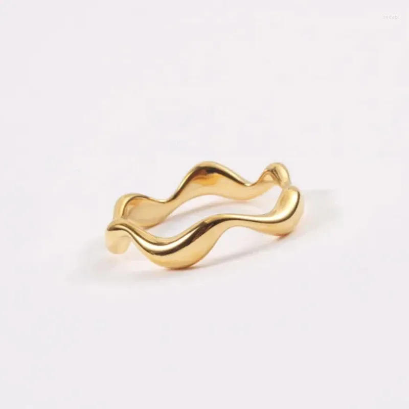 Cluster Rings 2024 High Quality Stainless Steel Wave For Ladies Gold Plated Tarnish Free Jewelry Dainty Thin Bold Gift