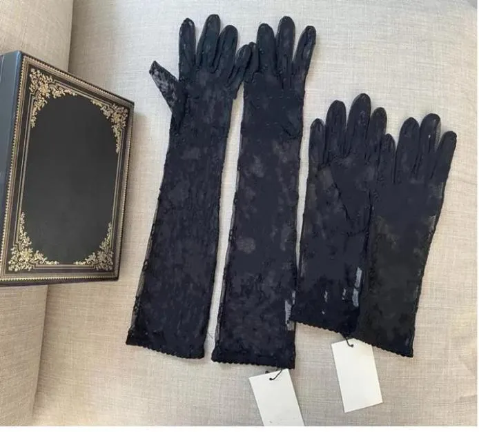 Luvas de tule de renda preta para mulheres designer senhoras letras bege imprimir bordado festa de condução luvas de casamento meninas ins moda 1964067