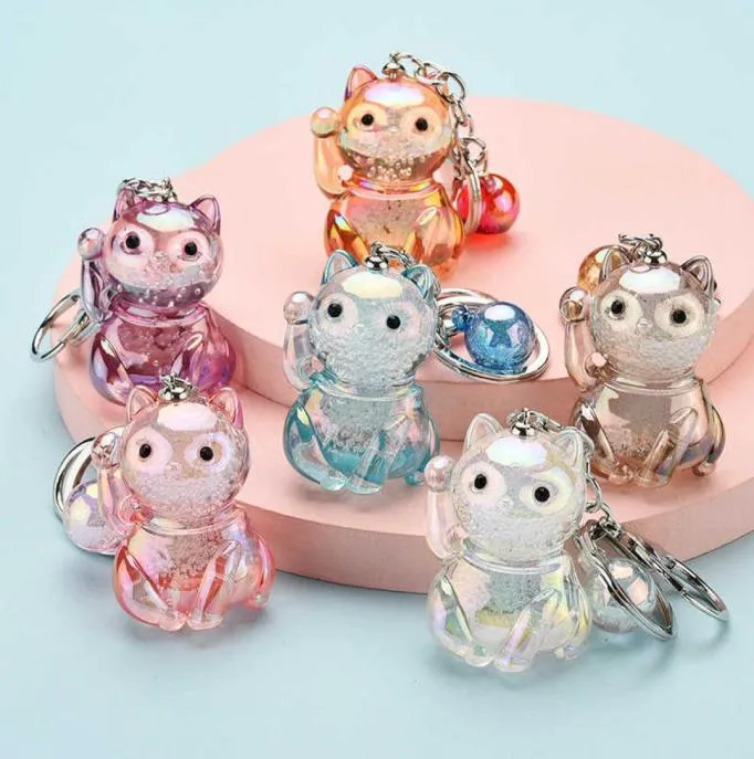 Creative Lucky Cat Transparent Floating Bottle Keychain Female Cute Acrylic Doll Key Chain Bag Car Pendant Keyring Gifts In bulk G2638334