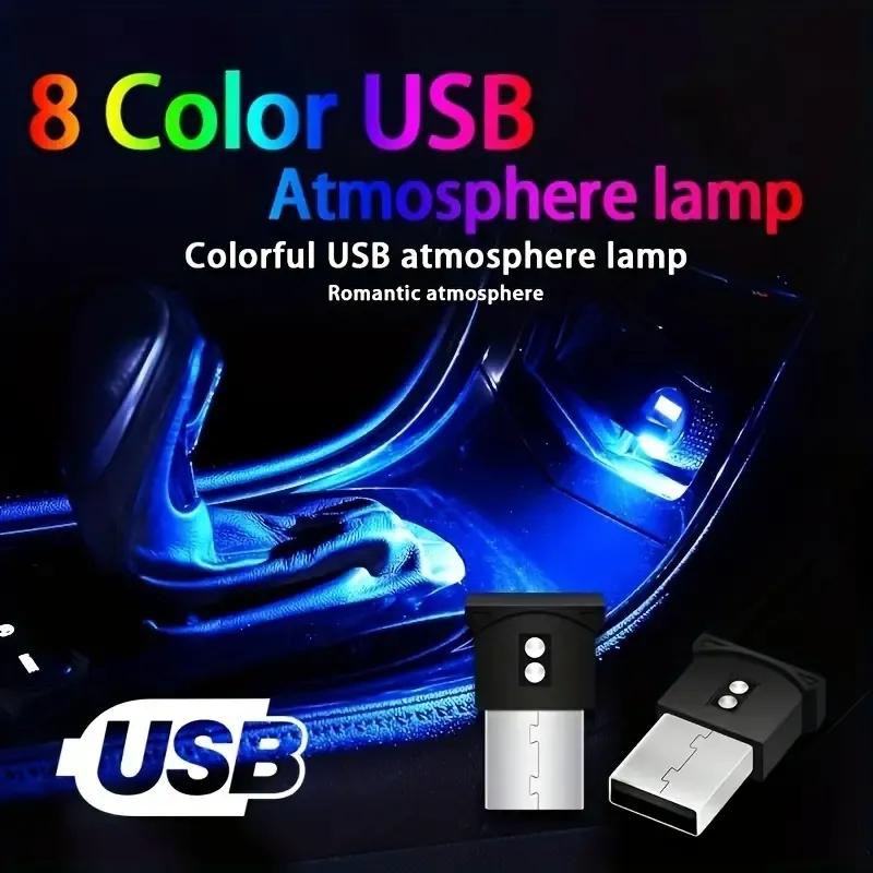 Light up Your Car's Interior with 8 Colorful Mini USB LED Lights - Plug & Play!