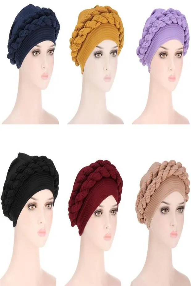 Foulards 2021 Dernières casquettes de turban musulmanes pour femmes déjà faites africaines auto gele headtie tresses femme tête enveloppes bonnet nigérian8638803