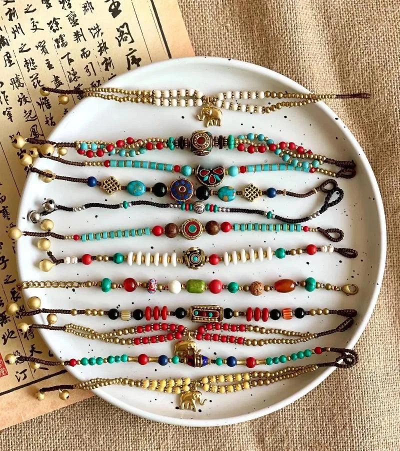 Strand Tibetaanse Etnische Stijl Koperen Kralen Turquoise Armband Retro Eenvoudige Heren En Dames Nepal Oud Gevlochten