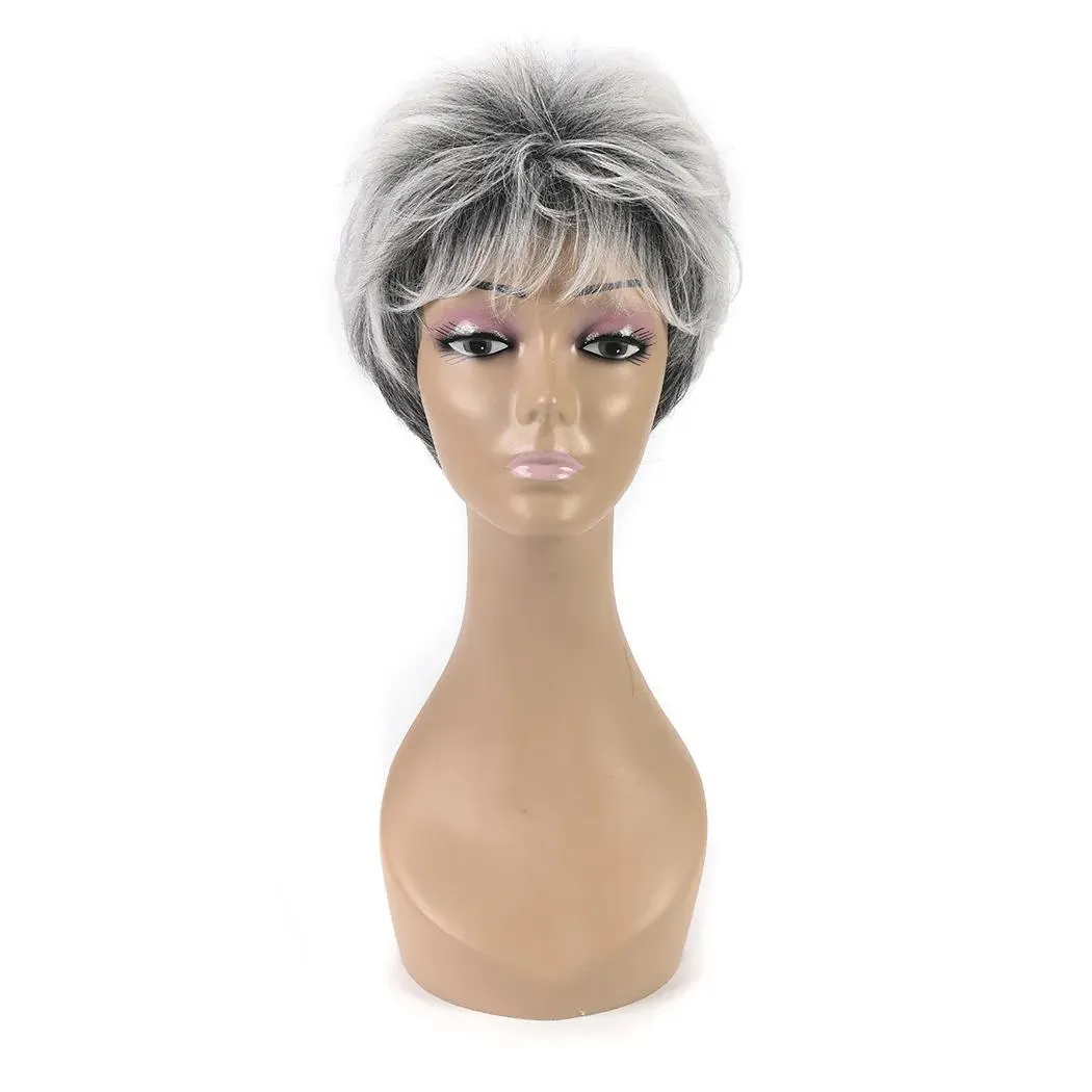 Wigs Natural Wave Short Gray Hairstyles Wig With Bangs Fluffy Layers Classy Synthetic Wigs White For Older Women over 60