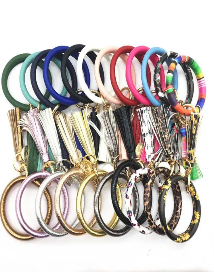 10pcs Mixed Colors PU Leather O Key Chain Custom Circle Tassel Wristlet Bracelet Keychain Women Girl Key Rings Wrist Strap3176712