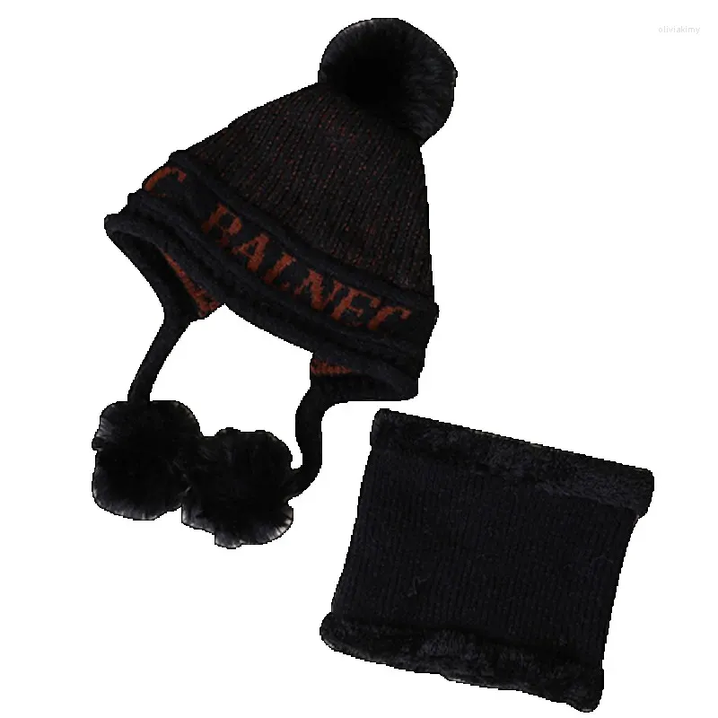 Berets 2024 Autumn/Winter Hat For Women Bib Set 2 Piece Plus Fleece Thickened Knitted Ear Cap Hairball