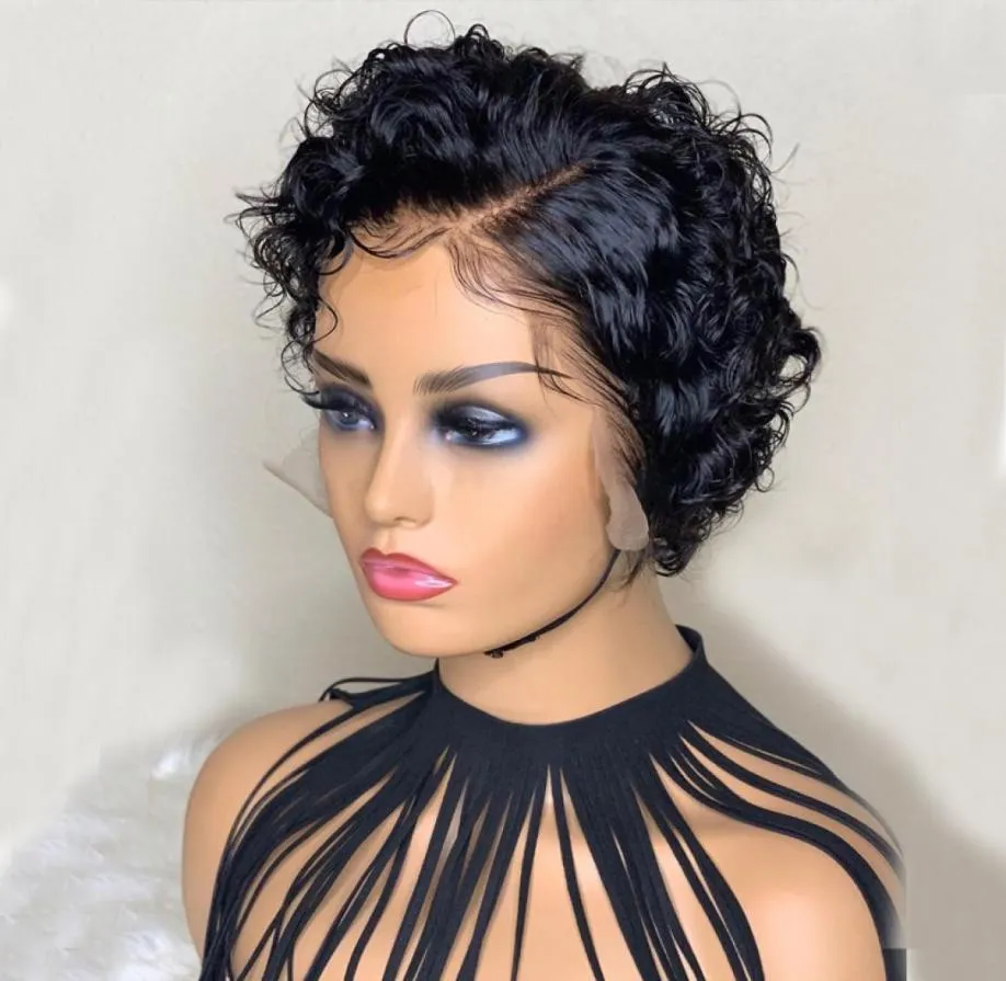 Curly Bob Lace Front Peruki dla czarnych kobiet Krótki bob perukę koronkową przednie przednie ludzkie peruki włosy przed wyciętą pixie cut koronkowy peruka 8972282