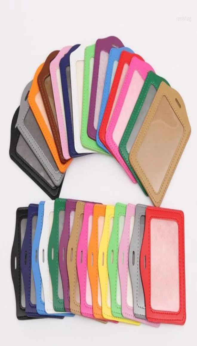 Keychains Lot 100pcs 12color DIY ID Card Credit Holder PU Business Badge Mixed Color9033944