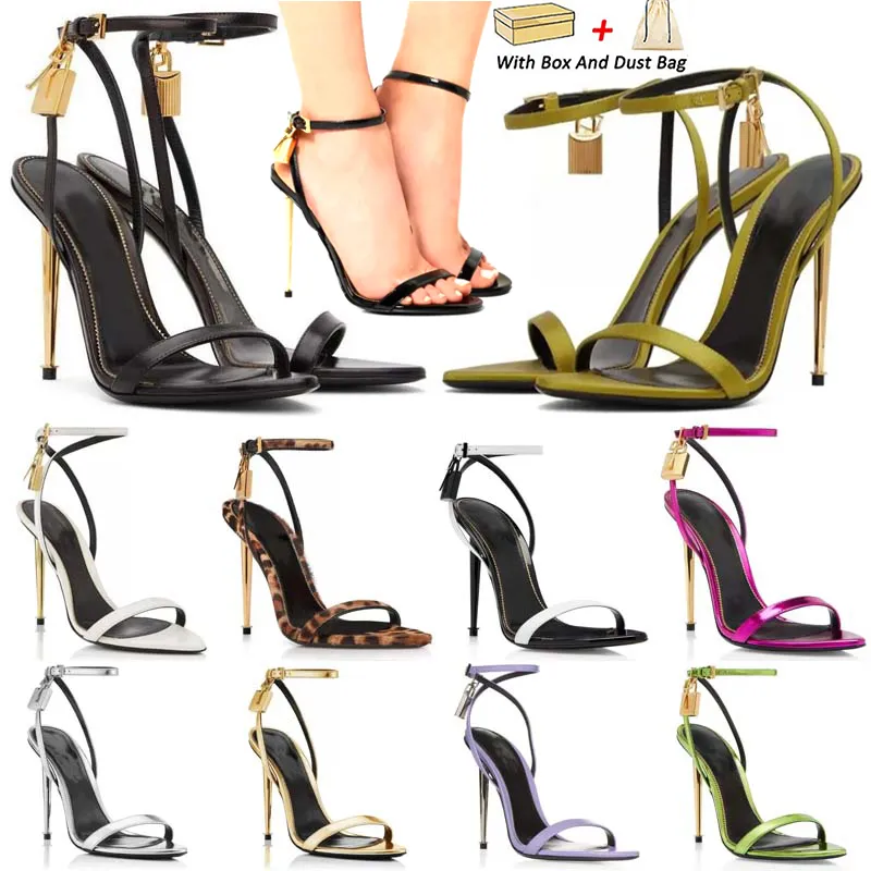 Tom Heels Partykleid Schuhe Sandale Sandalen Elegante Marke Damenschuhe Vorhängeschloss Spitze Nackte Hardware Schloss und Schlüssel Frau Metall Stiletto Hochzeit