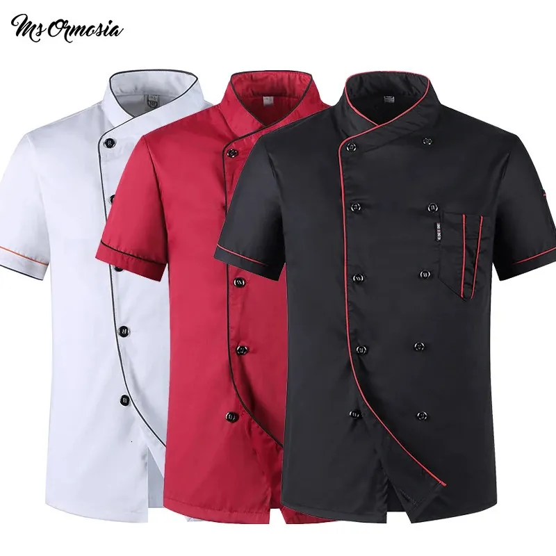 Kort ärm Restaurang Chef Kitchen Work Uniforms Double Breasted Sushi Bakery Cafe Waiter Catering Food Service Jackets Förkläden 240117