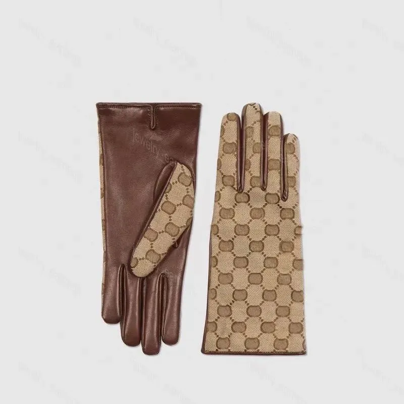 Fäustlinge Damen Canvas-Handschuhe Designer-Winter-Lederhandschuh Plüsch-Touchscreen Jumbo G Warm isolierter Schaffell-Fingerspitzen-Fünf-Finger-Handschuh