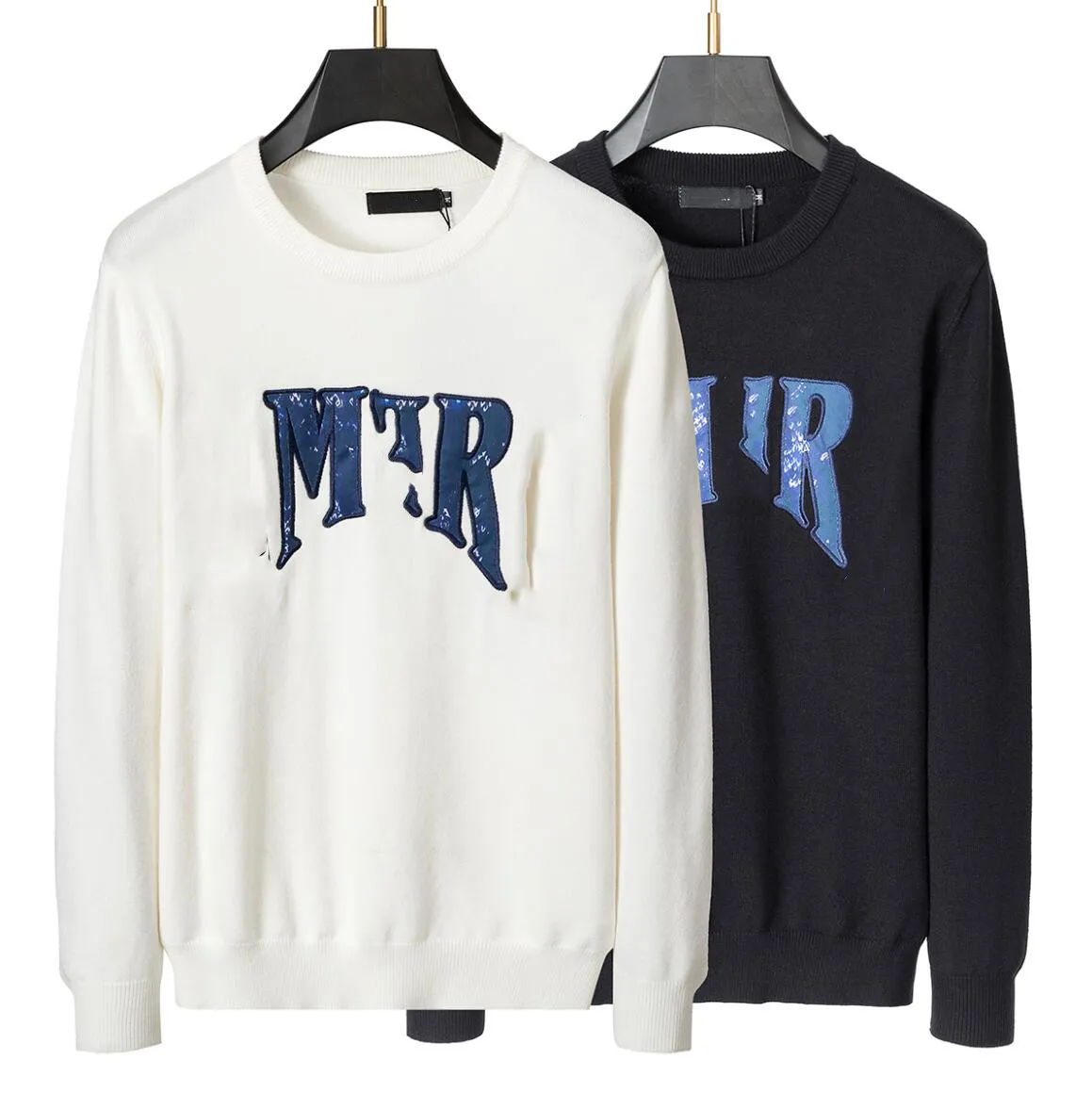 Men's Sweaters Vintage Black White Letter Embroidered Crew Neck Long Sleeve Jumper Tops Men Winter Autumn Retro Gothing