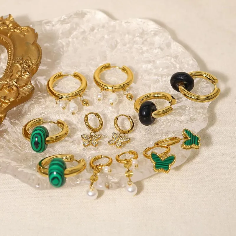 Boucles d'oreilles cerceau WILD FREE Vintage luxe en acier inoxydable pour femmes Zircon perle papillon charmes bijoux plaqués or 18 carats