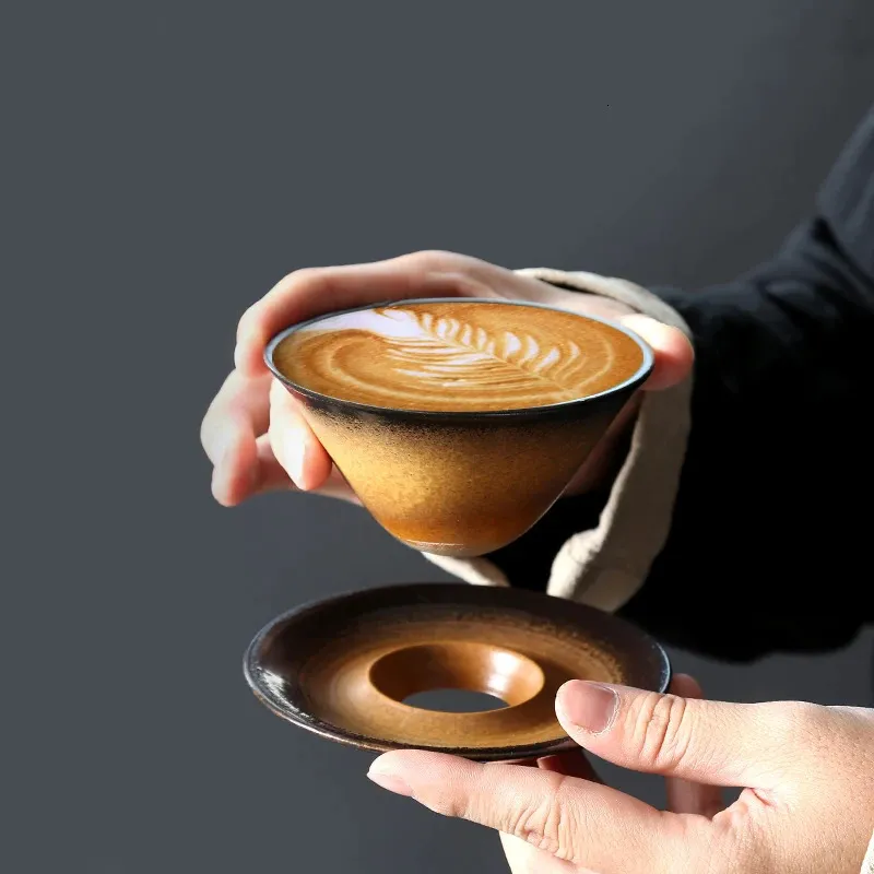 1 Set Creative Ceramic Coffee Cup And Saucer Latte Mug Pottery Teacup Porcelain Afternoon Tea Mugs Breakfast Milk 240102