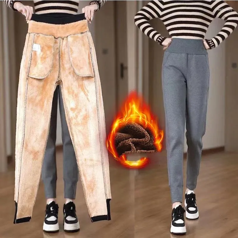 Frauen Hosen Herbst Winter Kordelzug Taschen Beflockung Elastische Hohe Taille Feste Beiläufige Sport Haren Lose Hosen Mode