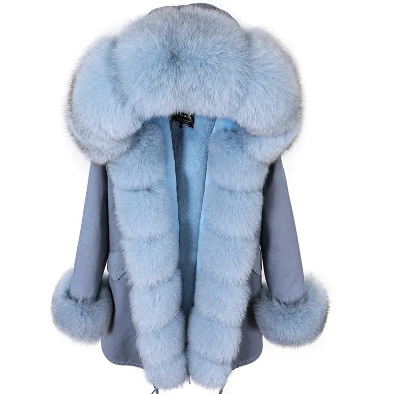 MAOMAOKONG Cappotto invernale da donna Collo in pelliccia di volpe naturale Polsino Nero Giubbotti Capispalla Spessa di lusso Vera pelliccia Parka Cappotto di pelliccia da donna 240102