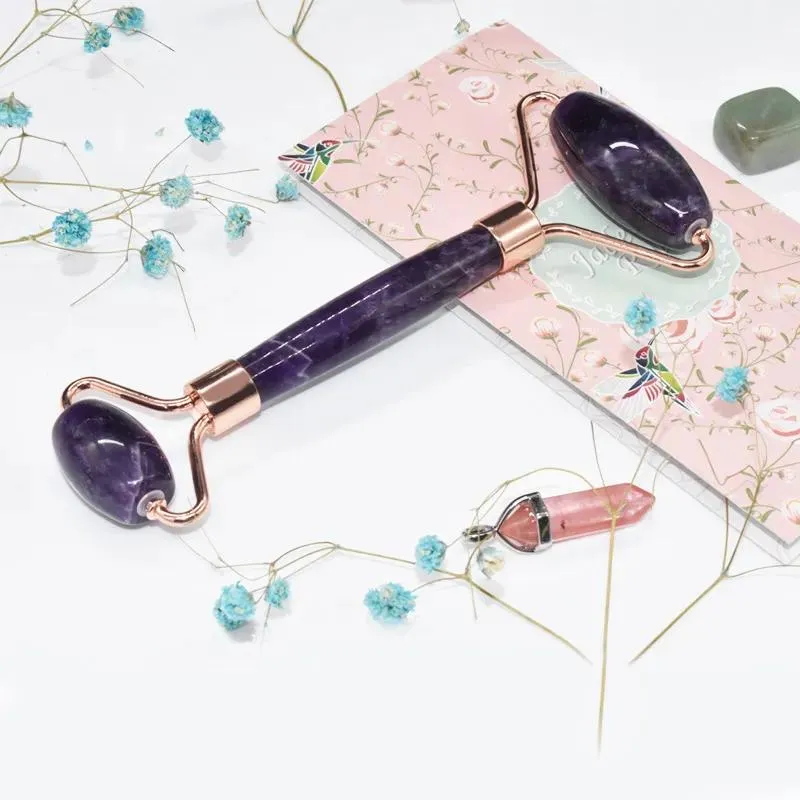 Massager Purple Crystal Jade Roller Facial Massager Portable Face Lift Massage Roller Wrinkle Removal Face Lifting Tool Amethyst Roller