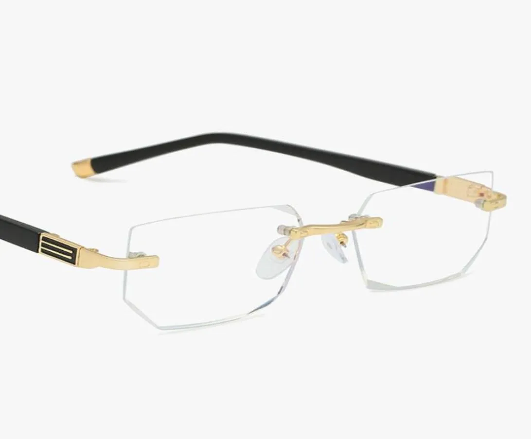 新しい読書眼鏡前青眼眼鏡透明ガラスレンズユニセックスリムレスアンチブルーライトグラスフレームメガネ筋力11016620