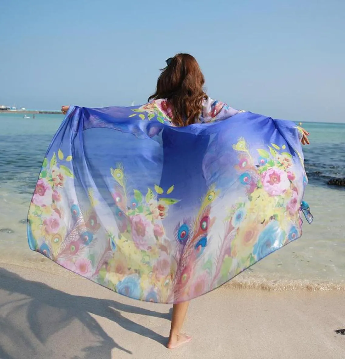 Schals Feder Frauen Schal Sommer Frühling Mädchen Schal Strand Decke Poncho Luxus Scarver Ponchos Und Capes9357324