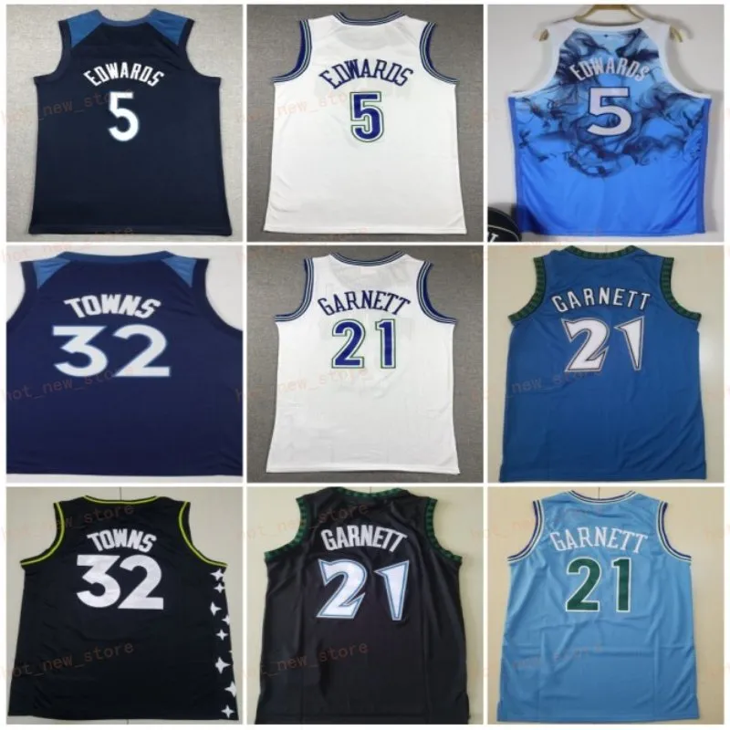 Ed City Basketball -Anthony Towns Jersey 32 Anthony Edwards 5 Men Team for Sport Fans Association andningsbara Navy Blue White Black