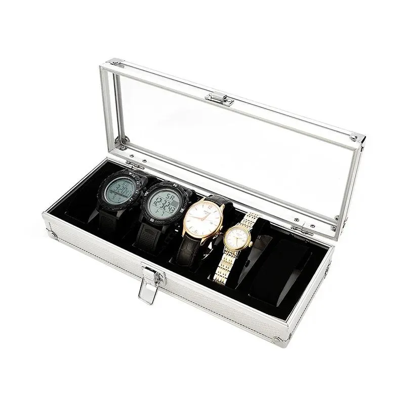 Anneaux Nouvelles boîtes de montre de mode avec 6 emplacements pour femmes hommes exécution exquise vitrine en aluminium organisateur plateau de rangement de bijoux