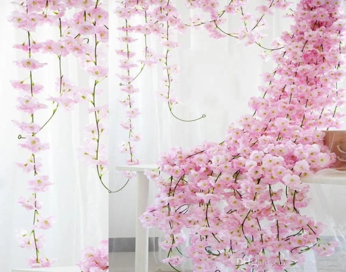 70quot 18m flor de cerejeira artificial pendurado videira flores de seda guirlanda plantas falsas folha para decoração de casamento em casa 100pcslot dec2710349