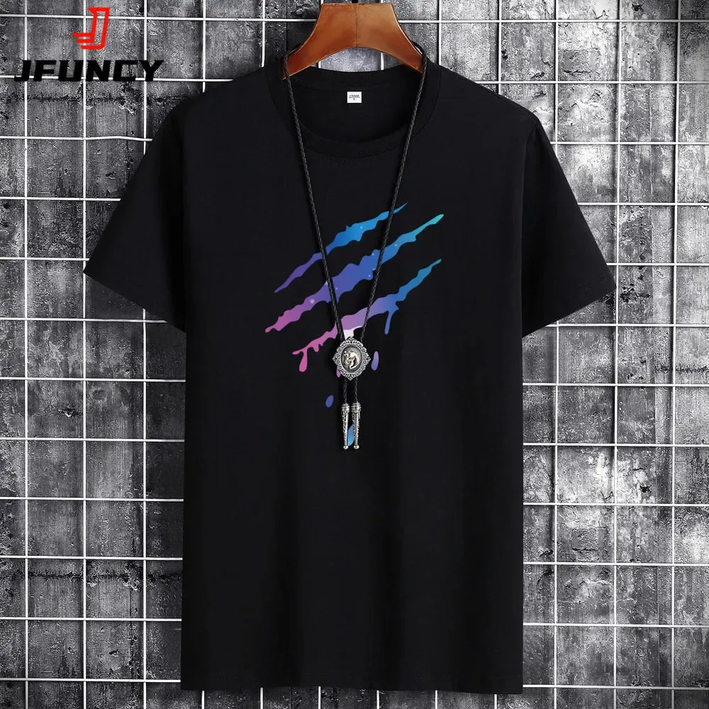 Jfuncy Summer Men's Tee Shirts Casual Men Cotton T-Shirt Fashion Tshirt S-6xl Oversize Short Sleeve Man Loose Tops 240102