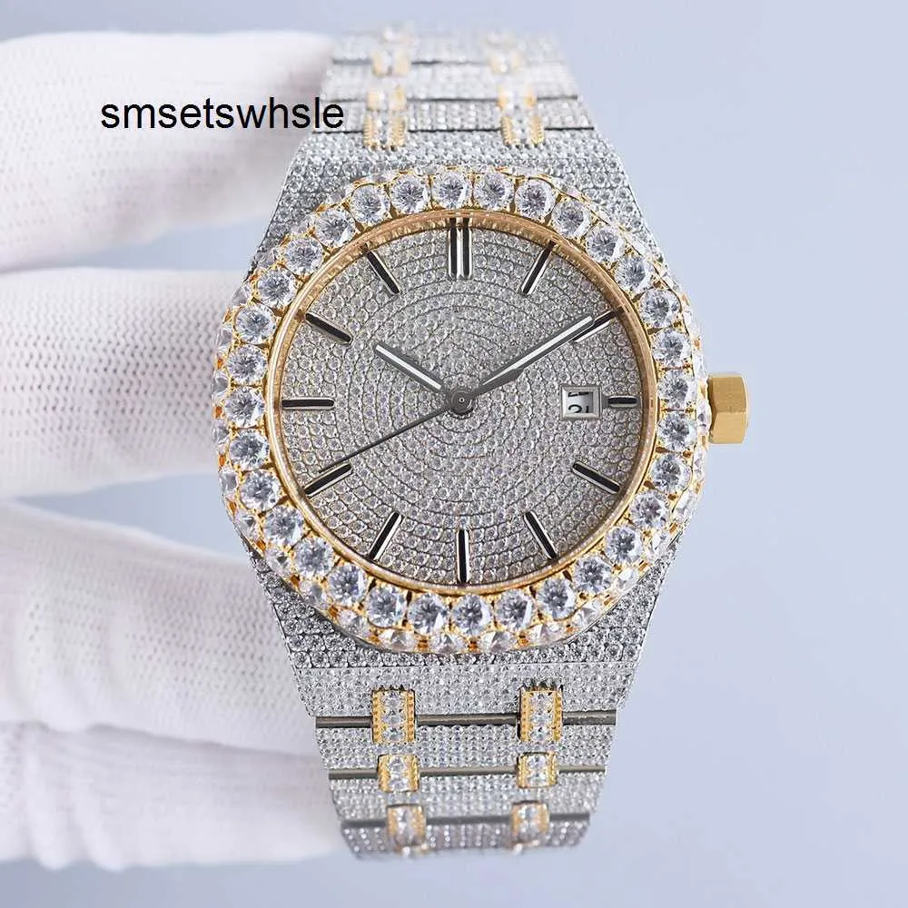 Relógio automático mecânico masculino artesanal diamantes 42mm com aço cravejado de diamantes 904l safira feminino montre