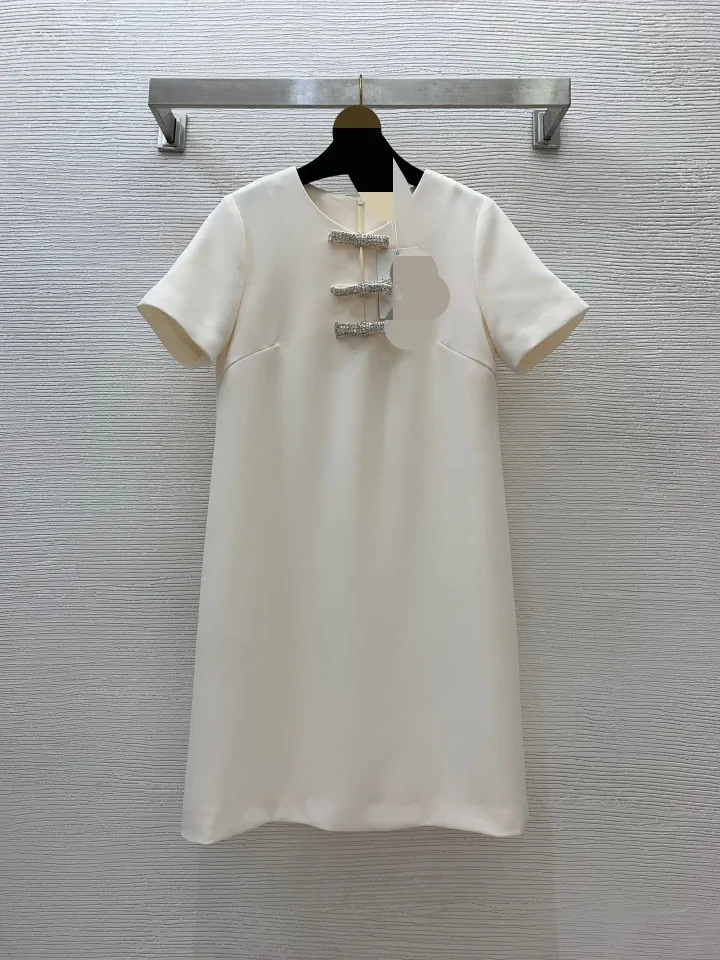 10006 XL 2024 Milan Runway Dress SPring Crew Neck Short Sleeve Mid Calf White Brand Same Style Womens Dress Fashion High Quality weiniG23122819