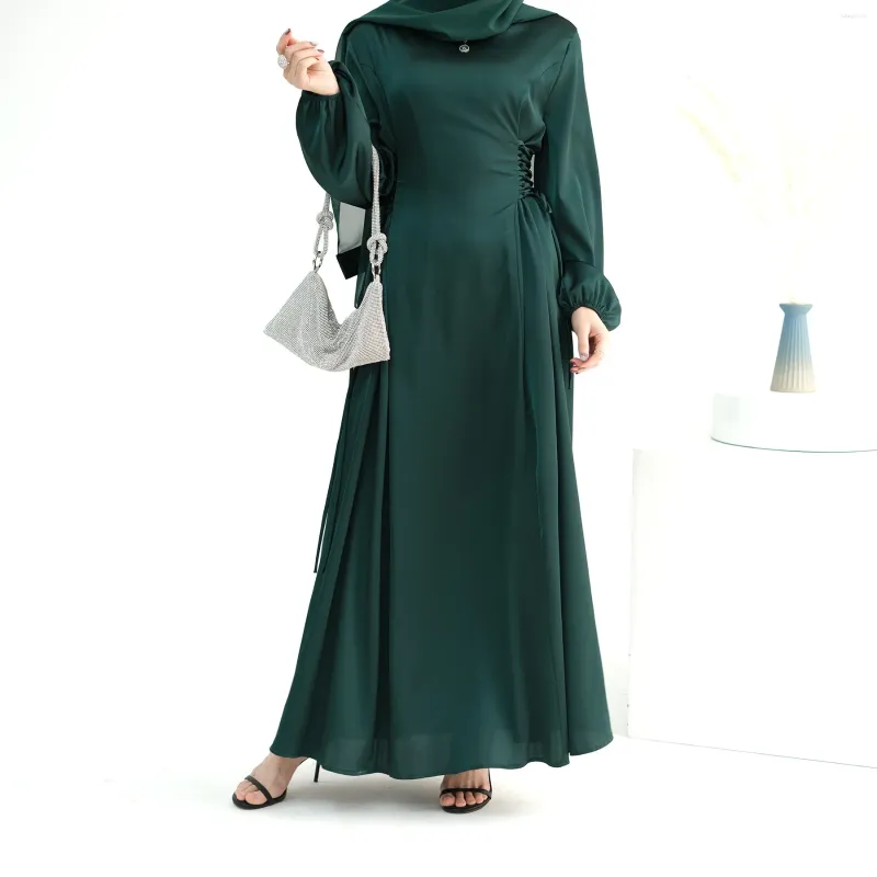 Satin Dress for Muslim Women High Neck Lace Up Solid Color Elegant Female  Dress Polyester Broadcloth from Dhgate Ethnic Clothing - price 53.46