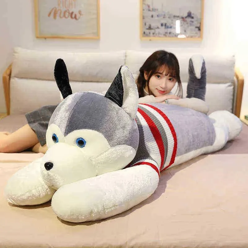 Bambole 130 Cm Enorme Simpatico Husky Con Vestiti Coccole Imbottite Morbido Animale Cane Cuscino Regalo Di Natale Peluche Per ldren Ragazze kawaii Presente J220