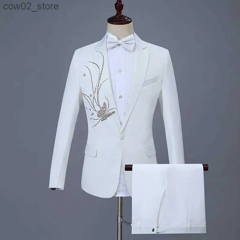 Costumes pour hommes Blazers 2 pièces costumes ensemble Blazers veste pantalon/2023 mode nouveaux hommes décontracté Boutique affaires mariage hôte mince robe manteau pantalon Q230103