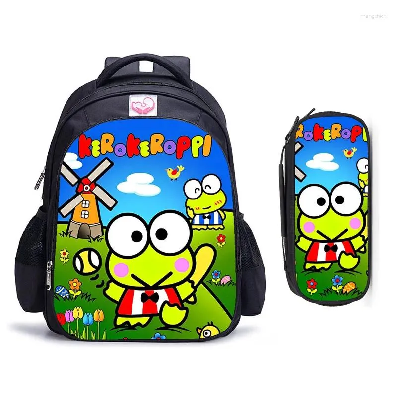 Ryggsäck 16 tum kerokero keroppi student barn skolväskor pojke flicka college bokväska axel rygg sock mochila