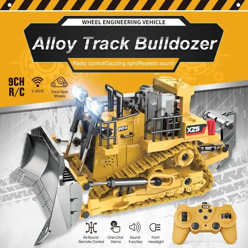 Araba ElectricRc Araba 1 24 9CH RC Buldozer Kamyon Araba Tıpkı Tip Alaşım Kürek Mühendisliği Forklift Ağır Ekskavatör Çocuk Oyuncakları Hediyesi