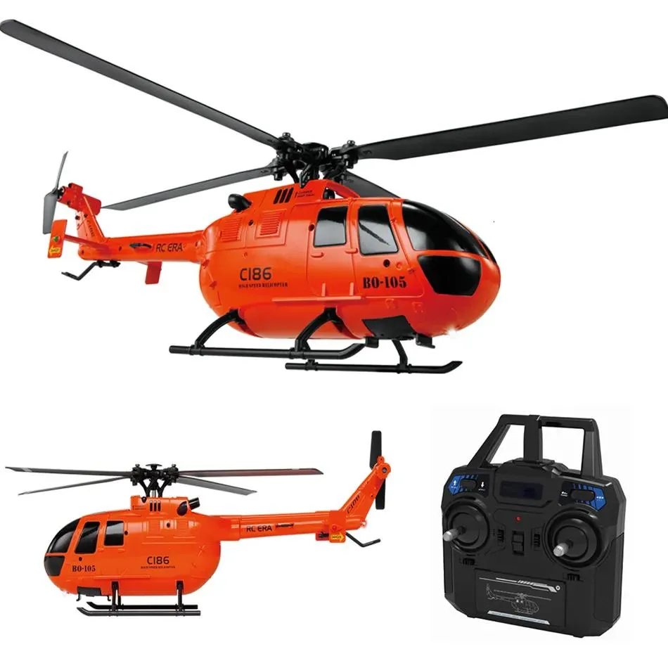 Aeronave ElectricRC Aeronave C186 Pro RC Helicóptero para Adultos 24G 4 Canais BO105 Escala com Sistema de Estabilização Automática Hobby Toys 230