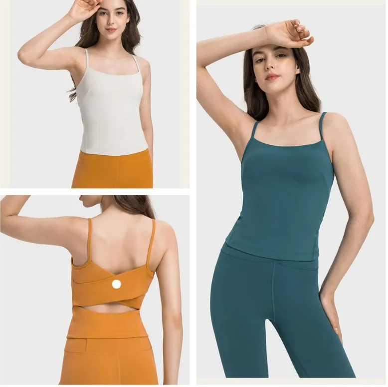 LU-1867 Femmes Tenue De Yoga Décontracté Dos Croisé Avec Coussin De Poitrine Gilet De Yoga Filles En Cours D'exécution Sport Gilet Dames Sans Manches Vêtements De Sport