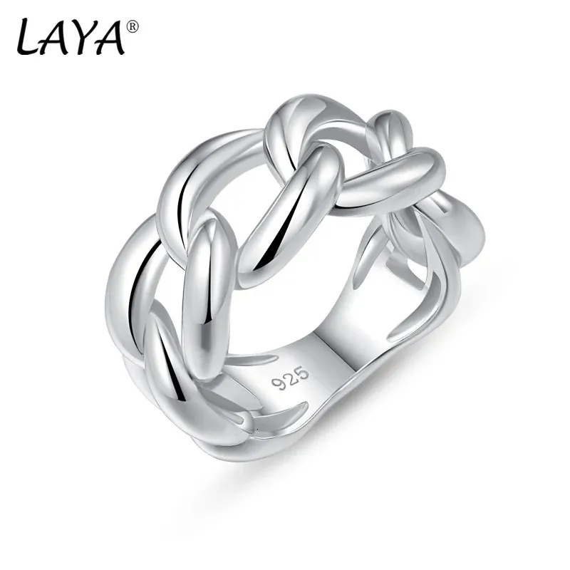 LAYA 100% 925 Sterling Silver Cuban Anelli di collegamento a catena per le donne degli uomini Design unico Plain Silver Original Modern Jewelry Trend 240103