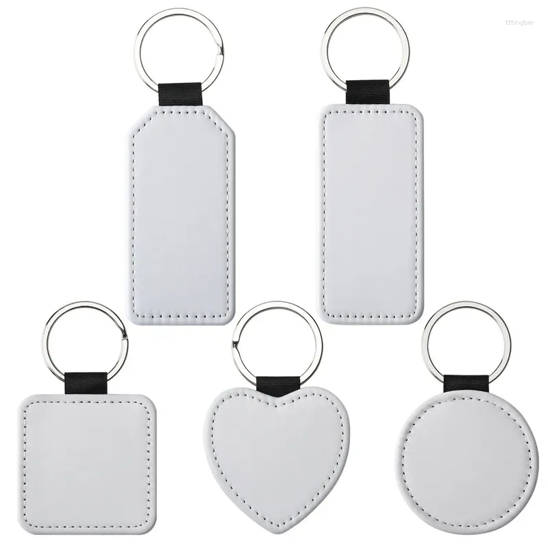 Party Favor 220Pcs PU Leather Blank Sublimation Transfer Keychains Round Square Heart DIY Key Organizer Gift Ring