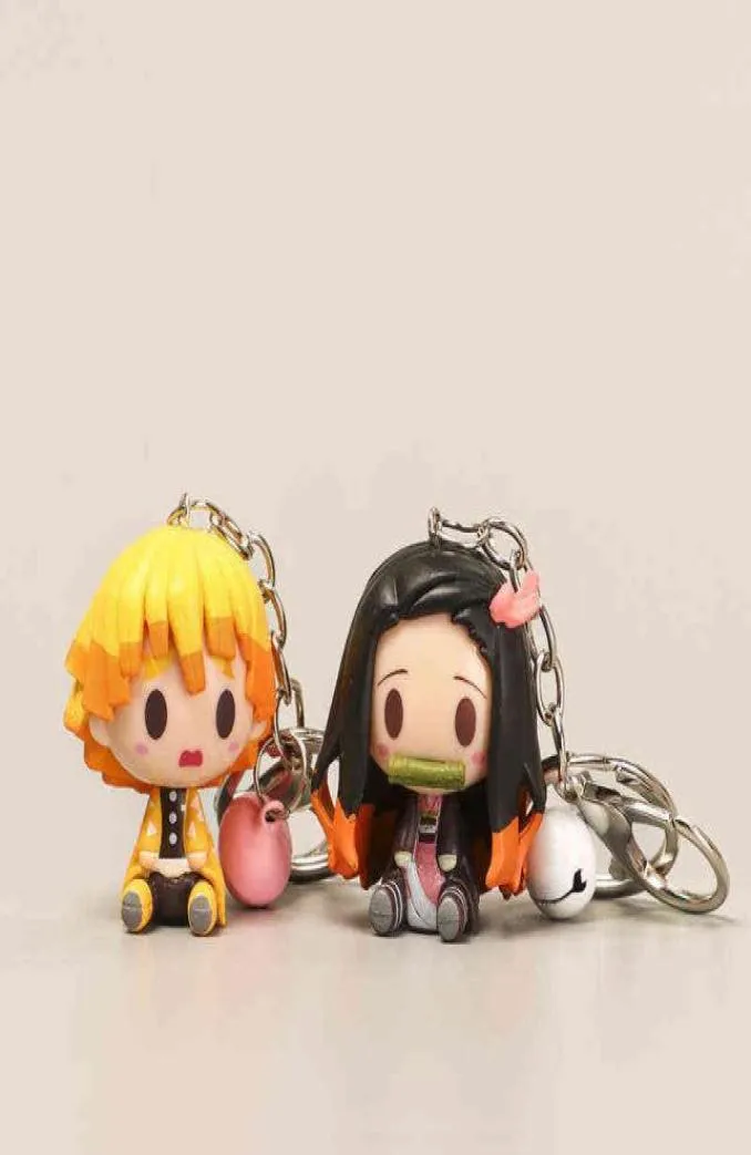 Anime Keykain Śliczny Nezuko Tanjirou iNosuke Zenitsu Rysunek 3D zabawki Klucz Keyring Akcesoria biżuterii Fani Prezenty G2204219930745