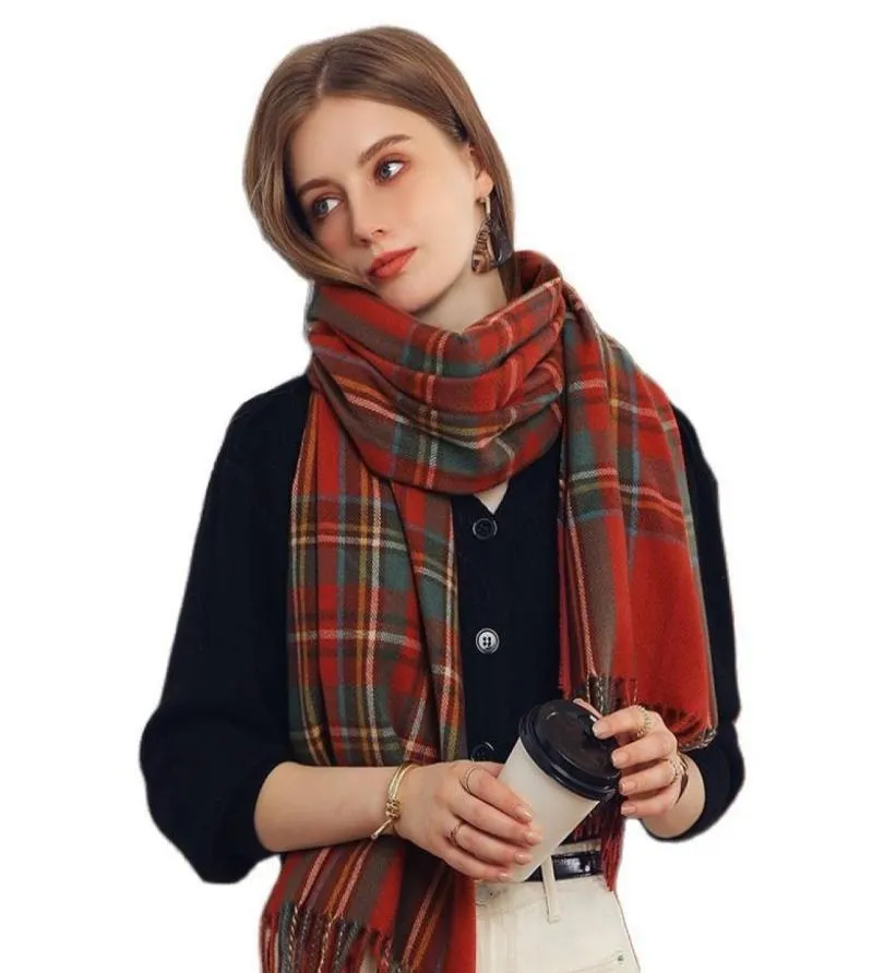 Scarves Visrover Winter Plaid Cashmere Woman Scarf Fashion Female Wool Handfeel Shawl Black White Wrap Check Stole Blanket 2209297500510