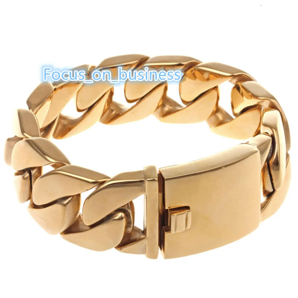 Carline charme pulseira mão personalizado cubano grosso hip-hop moda masculina banhado a ouro 18k pulseira de aço titânio