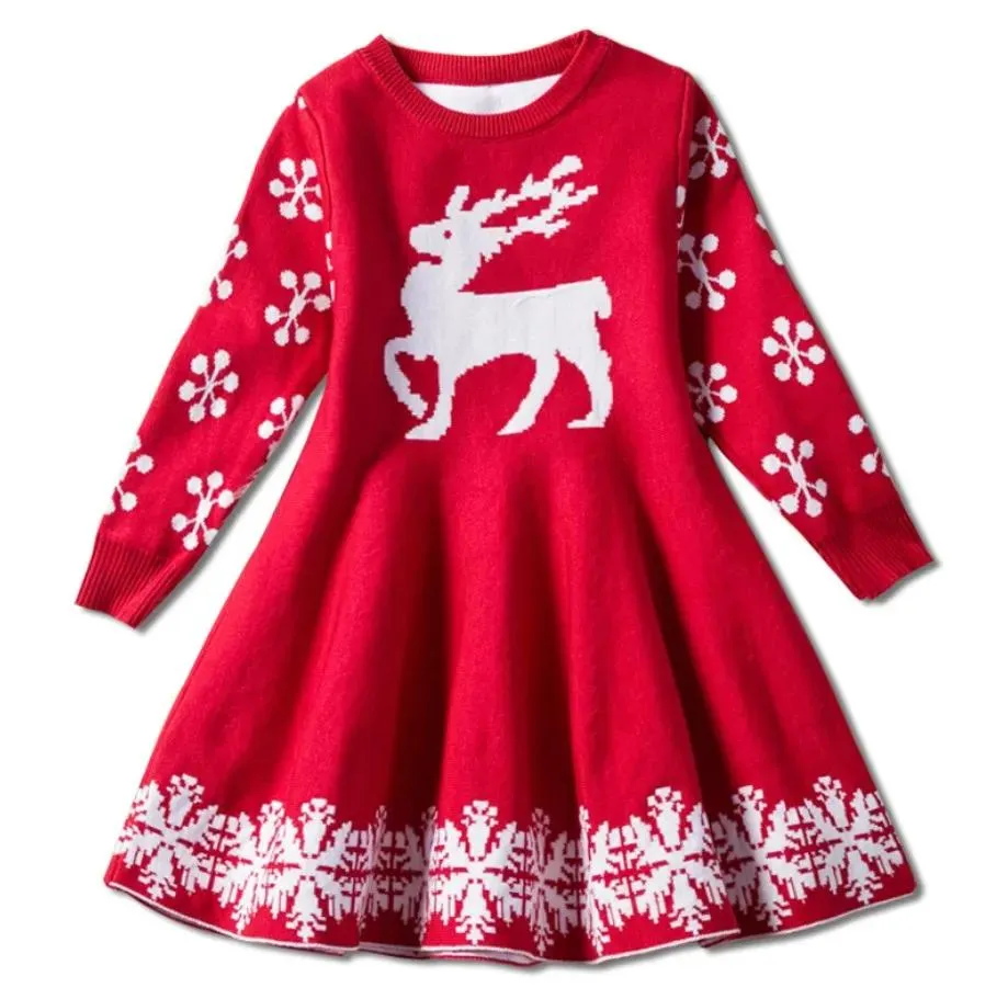 Sukienki czerwony kolor dziewczyny chritmas spódnice jelenie dziczaki dla dzieci wakacje ciepłe sukienki dla dzieci spódnice