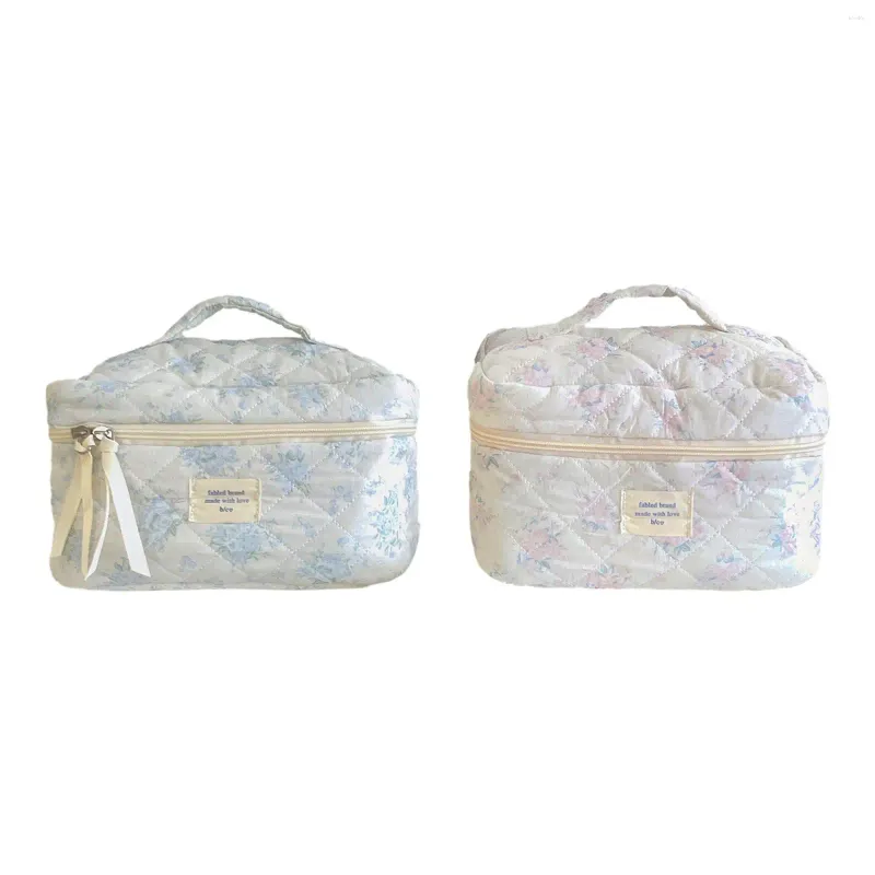 Sacs à cosmétiques Sac en coton floral avec poignée matelassée de toilette de voyage pour femmes filles collègues amis cadeaux d'anniversaire