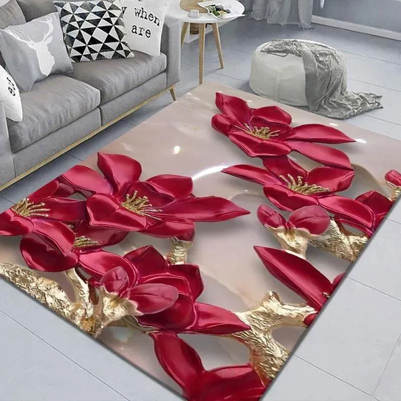 Tapetes tapetes sala de estar tapetes mesa de café decoração para casa 3d impressão flor padrão casamento corredor grande cabeceira tapete chão coverin