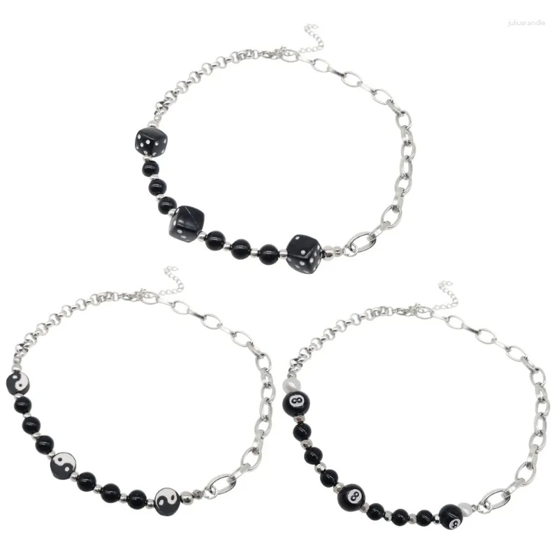 Pendentif Colliers Goth Style Noir Numéro 8 Dés Collier pour Femmes Bijoux De Mode Punk Yin-yang Esthétique Egirl Y2K Ami Cadeau