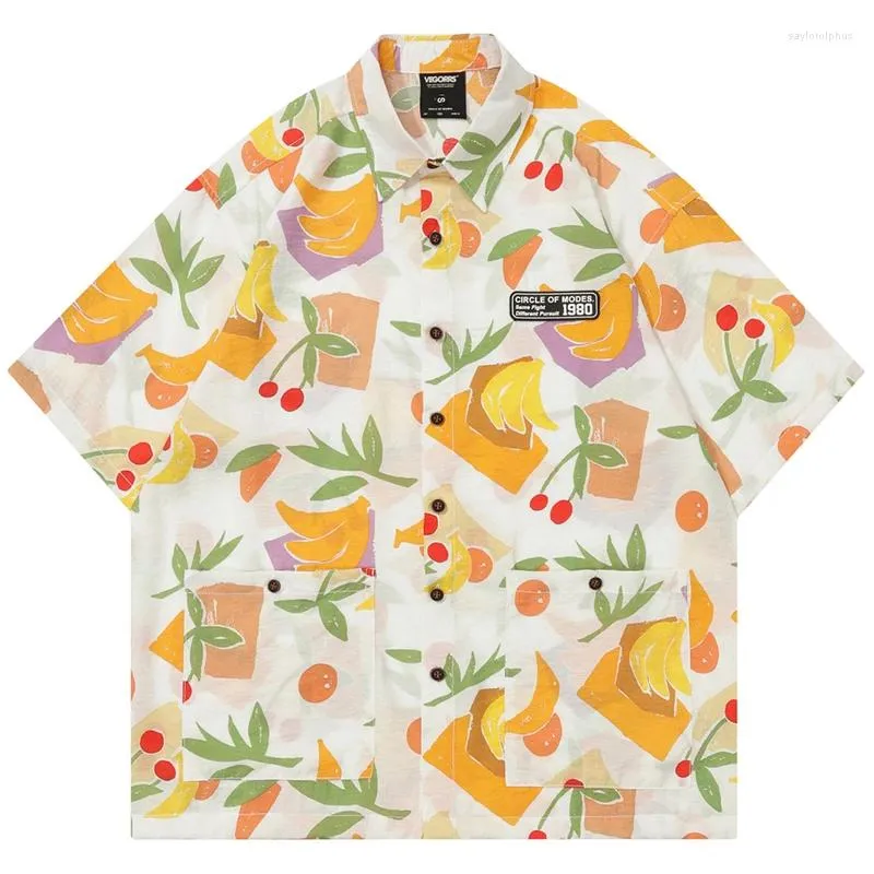 Mannen Casual Shirts Zomer Mannen Korte Mouw Hawaiiaanse Hip Hop Fruit Print Hawaii Strand Shirt Streetwear Harajuku Mode Aloha