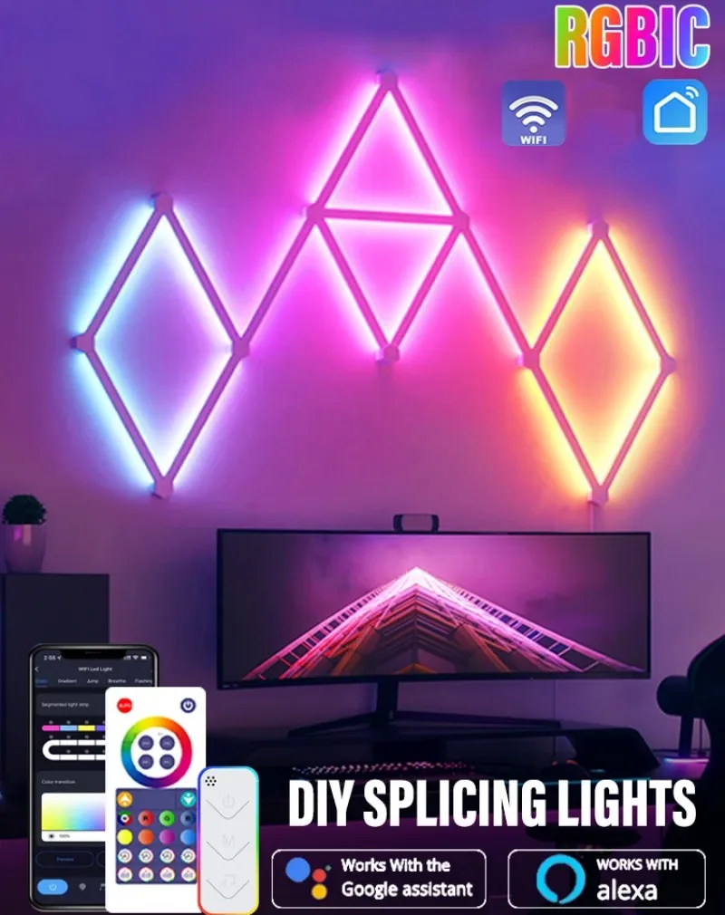 Wifi led smart vägglampa rgbic ljus bar diy atmosfär nattljus app musik rytm tv bakgrundsbelysning sovrum spel rum dekoration