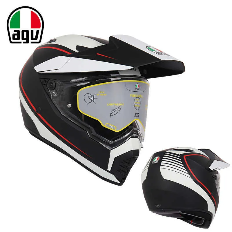 Capacetes Moto AGV Design de motocicleta Segurança Conforto Agv Ax9 Carbono Soldado Veículo Off Road Capacete Capa Completa Capacetes de Rally de Corrida Masculino e Feminino KJDQ