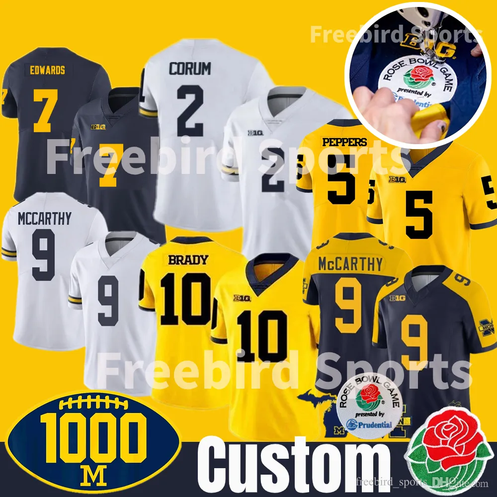 2023 1000 Win Rose Bowl Big Ten Campione Michigan McCarthy Maglia da calcio Blake Corum Aidan Hutchinson Brandon Graham Brady Woodson Donovan Edwards Personalizzato